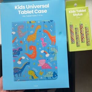 Kids Universal Tablet Case with Stylus - Blue Dinosaur Design
